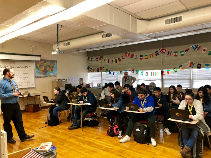 students working at desks