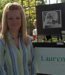 student standing in front of art